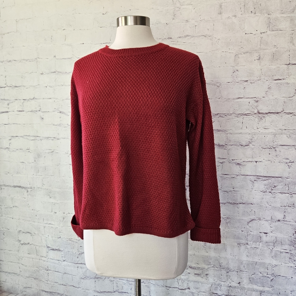 Papillon Red Textured Knit Zip Back Sweater Wool Blend Medium
